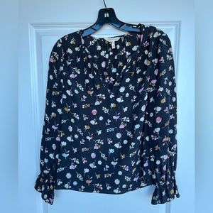 Rebecca Taylor Blue Holly Print Long Sleeve Silk Blouse